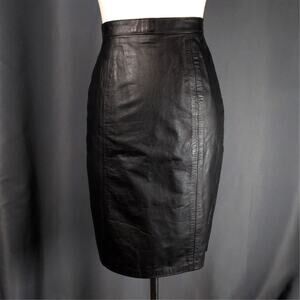 Vintage Black Genuine Leather High Waisted Moto Biker Grunge Skirt by Phoenix SM
